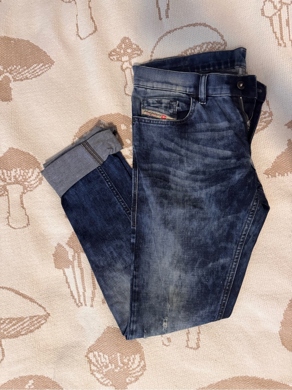 Slim Straight Jeans in Dark Blue Washed Denim